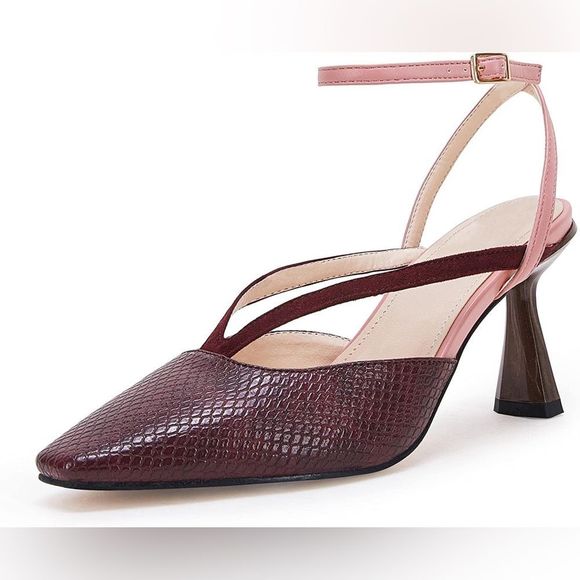 Size 10 Womens Kitten Heels Pumps Ankle Straps Closed Toe Slingback - Picture 3 of 7